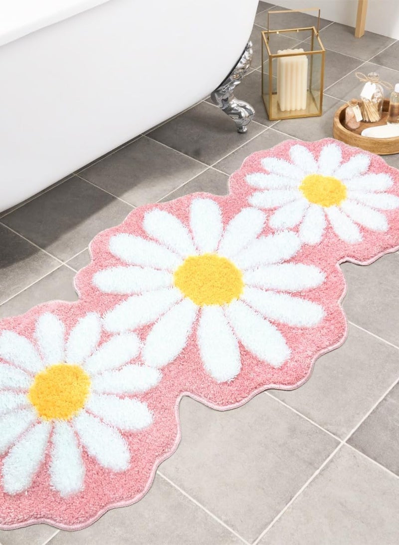 LOOPITYS Pink daisy carpet (50 * 120CM) bedroom carpet, cute long bath mat carpet, flower anti slip bath mat, suitable for bathrooms, rooms, sinks, bathtubs - Image 2